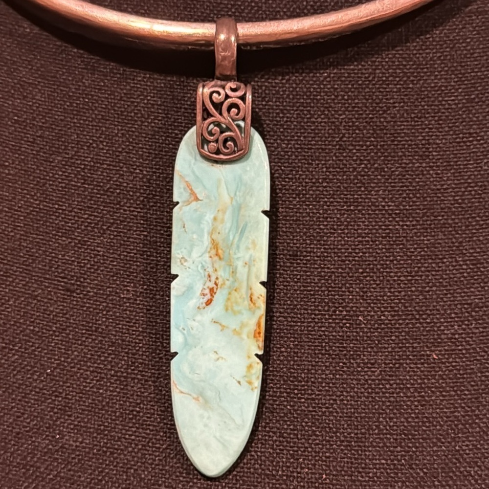 Navajo Sterling silver and turquoise feather pendant signed XS - Picture 4 of 11
